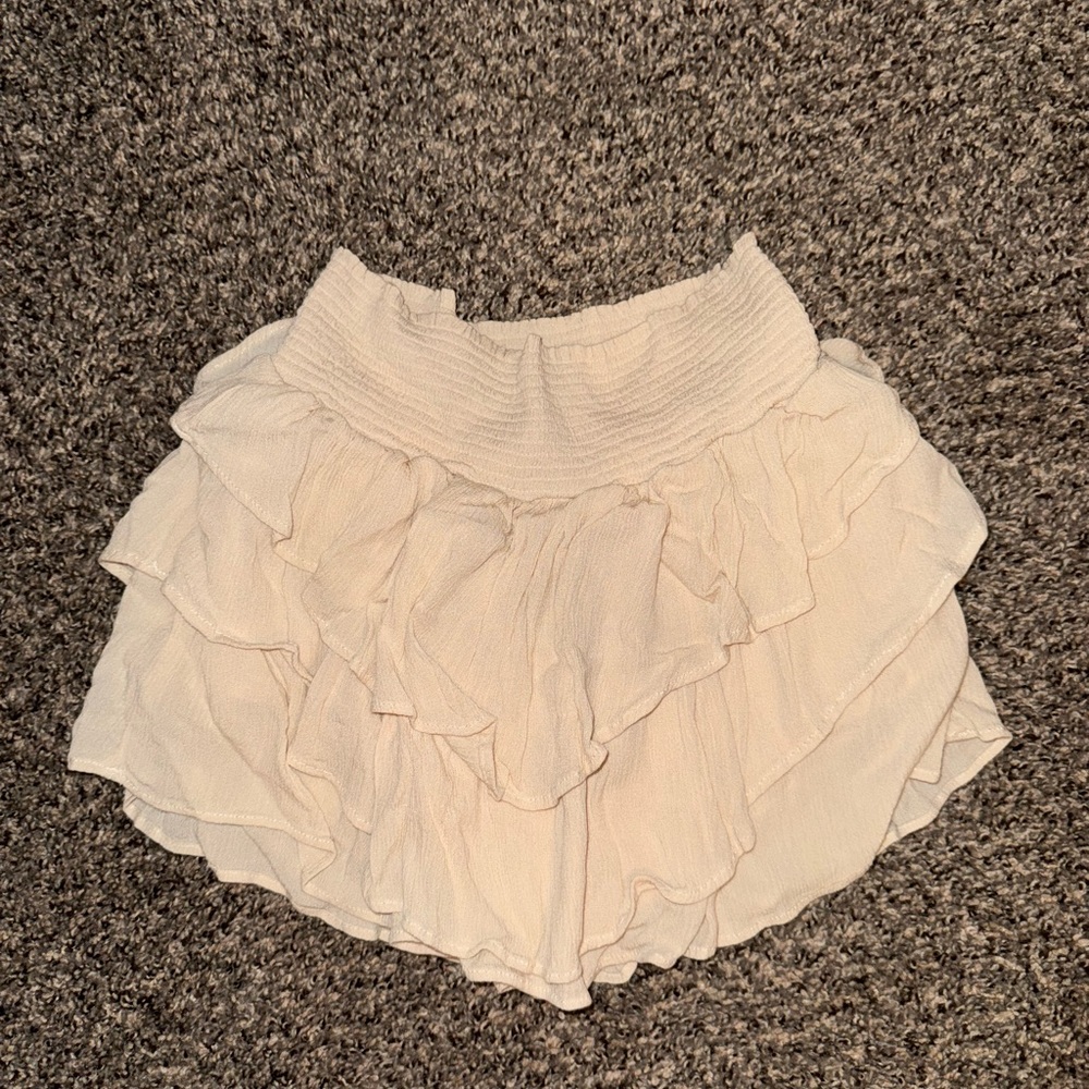 Elegant Cream Ruffle Shorts/Skirt